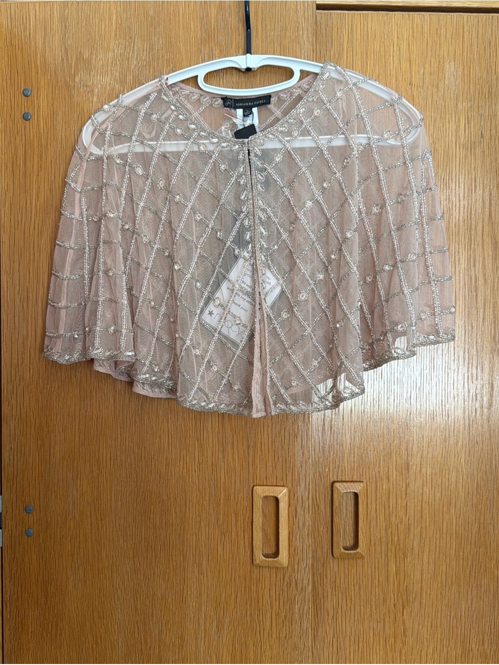 Adrianna Papell Blush Beaded Mesh Capelet